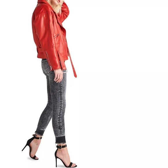 Hudson Genuine Leather Moto Jacket Red NWT - Picture 4 of 4